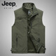 JEEP SPIRIT春季薄款爸爸装中老年男士马甲口袋钓鱼背心坎肩休闲工装外套爷爷 军绿 L