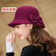 Pisces Rabbit Felt Hat Women's Autumn and Winter Big Face Slim Versatile Fashion Woolen Hat Korean Style Felt Hat Retro British (Big Bow) Wine Red Adjustable Head Size 57CM