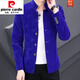 Pierre Cardin gold velvet tunic suit spring and autumn casual stand collar jacket men's suit Korean version slim youth solid color suit 1888 velvet thickened royal blue 2XL
