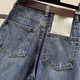 Jeans de Fanqu para pantalones de nueve puntos para mujeres para pantalones de zanahoria desgarrados de verano tubos de humo suelto retro con patas rectas de patas rectas azul 826 L Recomendado 110-120Jin [Jin equivale a 0,5 kg]