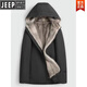 JEEP SPIRIT海宁男士派克服水貂皮草衣中长款尼克服貂皮内胆大衣连帽外套 卡其内胆连帽款 4XL 150-170斤