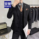 ROMON light mature style casual large size suit suit for men, Korean style slim fit two-button three-piece suit for commuting business small suit trendy medium gray suit + vest + trousers XL (recommended 125-135Jin Jin is equal to 0.5 kg)