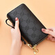 Wallet Women's Long Korean Style Bright Leather Double Zipper Clutch Large Capacity Double Layer Mobile Phone Bag Matte Wrist Strap Wallet Black Matte