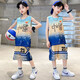 猴兄仔童装男童球服套装夏季新款儿童速干篮球服中大童时尚运动无袖背心短裤两件套男孩衣服3-15岁 蓝色 150(建议身高140CM左右)