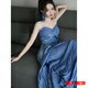 Meianjia new Chinese dressing gown female bride engagement dress toast dress niche light wedding dress banquet tube top dress blue dress M 165