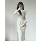 Qeeshine cheongsam Republic of China Style Miss 2025 new improved version dress temperament high-end young girl new Chinese style 846 apricot color [high-quality jacquard embroidery] M
