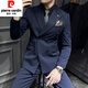 Pierre Cardin high-end double-breasted suit suit men's slim business formal suit wedding groom groomsmen dress three-piece suit navy suit + trousers + vest XL
