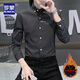 Romon (Romon) Autumn and Winter New Men's Camisa para hombres Camisa de manga larga Slim Spring y Autumn Slim Youth Classic Versatile Free Iron 829 más Fleece Black Plus Fleece Engrosado XL Recomendado 125-140 Jin [Jin equivale a 0.5 kg]