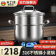 HZIB 316 stainless steel double-bottom steamer instant noodle pot small soup pot multi-function induction cooker gas vent 316 double-layer steamer 22cm