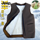 JEEP SPIRIT wool vest for men and women, integrated fur sheep velvet vest genuine leather middle-aged and elderly thickened vest warm winter khaki 4XL