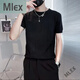 MLEX cool clothing individual store short-sleeved sweater men's slim knitted half-sleeved bottoming shirt round neck. T-shirt white (round neck) M (90-105Jin Jin equals 0.5 kg)