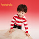 Balabala children's clothing children's sweatshirts girls and boys 2025 new spring and winter clothes baby striped velvet top New Year's greetings trendy red and white tone 00461 120
