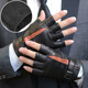 NOOLDERS Men's Warm Genuine Leather Gloves Half Finger Driving Gloves Half Fingerless Cycling Motorcycle Sheepskin Gloves Thin Designer Style Black (Thin Velvet Lining) L Size