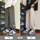 RLZN胖子大码休闲裤子男夏秋季宽松大码垂感重磅束脚运动裤子休闲长裤 K1049黑色 M 90-115斤