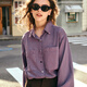 Olrain French loose denim shirt women's 2024 spring new temperament casual commuter jacket purple S Olrain French loose denim shirt women's 2024 spring new temperament casual commuter jacket purple S