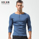 Renew Faden Cotton Henry Shirt Herren Langsamtes T-Shirt Herrenfarbe Amerikaner Retro Casual Fitness enge Schlanke Basishemd Männer Black XL Code 132-142jin [Jin gleich 0,5 kg] links und rechts schlanker Fit Style