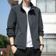 Donkey Fox Autumn Thin Men's Jacket Stand Collar 2024 New Top Spring and Autumn Casual Pilot Jacket D9980 Dark Gray 2XL 130-145Jin [Jin equals 0.5 kg]