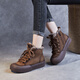 Bottes de neige Modney pour femmes 2025 Été Velvet en velours chaud Boots de coton rétro Sole épaisse polyvalente Martin Boots de style britannique Boots courts marron clair [Cow-Hide sélectionné] 36