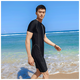 MORTEN SOLUM2025 new wetsuit one-piece men's black slim-fitting short-sleeved five-point beach sports swimsuit H95 L (height 155-170/weight 90-110 can be worn