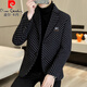 皮尔卡丹春秋季格子毛呢西服男士韩版修身加棉加厚保暖短款呢子小西装外套 加绒 灰色【加厚】 2XL 135-150斤