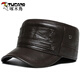 Woodpecker head cowhide hat for middle-aged and elderly men, winter duck cap with ear protection and velvet to prevent cold and warm baseball cap for dad and grandpa, dark brown color, adjustable hat circumference (head circumference 54-60cm)