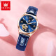 Swisss Swisss Swisss Swiss Watch Watch Женские механические часы Полностью автоматические водонепроницаемые светящиеся женские часы Hollow Diamond Set Watch Olevs-6636-голуба