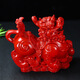 Natural cinnabar Pixiu ornaments to attract wealth and blessing Feng Shui decorations for living room and home office decoration crafts gifts Large size Pixiu male and female pairs about 17*7.5*14cm