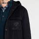 Lucadilong [Wolle + Mulberry Seide] Klassischer Stil personalisierter Modemuster gedruckter Taschenmänner Wolljacke Männer schwarz l 50