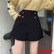 Rongxitu-Shorts für Frauen im Herbst und Winter Neue Stil mit hoher Taille mit breiten Beinen von außen und vielseitig schlank-solide Stiefelhosen außen und Rockhosen an der Außenseite. Shorts (6218 Black) S 80-90jin [Jin ist gleich 0,5 kg]
