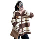 Geman maternity wear autumn and winter suit 2025 fashionable long-sleeved striped knitted maternity jacket belly-covering top plus velvet wide-leg pants black striped cardigan jacket XL