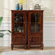 Poetic wood language solid wood American wine cabinet living room decorative side cabinet against the wall red wine cabinet home light luxury glass small wine cabinet integrated against the wall walnut color tall wine cabinet left door opening thickened glass single door