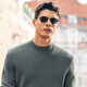 Mr. Bu halb hoher Hals Langarm Pullover Pullover Herren 2025 Frühling und Herbst Echtes Ledermarken Design High-End-Strickjacke BT15508 Rauchgrün M (170)