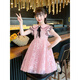 Hwhhe diseñador marca ropa para niños niñas vestidos de manga corta princesa vestido de princesa verano nuevo estilo de ropa de niña de la niña falda 2601 color de champán 150 cm