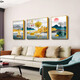 Tongdi Nouveau salon chinois Décoration peinture canapé fond mur moderne moderne simple villa hall paysage peinture triple peinture suspendue 10 jiahe fugui-12124 Middle 80 * 60 40 * 60 cadres noirs des deux côtés (peinture en porcelaine cristalline)