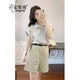 Hongziqi's new dress for women's 2025 summer cold and salt-style dress with a complete set of temperament slimming pants and skirts in summer, blue and white striped shirt + apricot color pants and skirts L (recommended 110120Jin [Jin equals 0.5 kg])