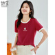 
She enjoys a short-sleeved T-shirt for women's contrasting color kitten embroidered women's top simple and fashionable versatile base shirt for women T143T1477