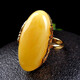 Shiqian amber beeswax ring for women, natural amber raw stone old honey chicken oil yellow beeswax ring 925 silver gold plated