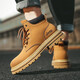 Jeep men's boots, autumn and winter real cowhide, high-top yellow boots, outdoor waterproof Martin boots, casual work boots, golden (leather shoe size) 41