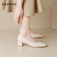 Daphne Single -Schuhe für Frauen Schaffell Dicke Absätze Vielseitige High Heels pendeln bequeme Frauenschuhe 4023101373 Beige 38