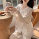 Langsha Sweet 2025 Spring and Summer Jacquard Cotton Pajamas Girls Nouveau pantalon à manches longues Cosser de style princesse avec poitrine 9904 # Pink XL Recommandé 116-130jin [Jin est égal à 0,5 kg]