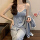 
Catman four-season pajamas for women pure cotton 2025 new pure and sweet style with chest pad simple blue three-piece set 831 apricot color with chest pad removable L Recommended 95-110Jin [Jin equals 0.5 kg]