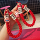 Dipur red mobile phone lanyard short wrist pendant pendant three-strand ponytail braided animal year festive wedding mobile phone lanyard anti-lost rope