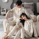 Modal couple pajamas for men and women in spring and autumn simple wood grain high-end long-sleeved trousers cardigan can be worn outside home clothes set