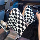 Poum Casual Shorts Men Summer Board Board Plaid Ice Silk Pantalon Straight Men Hong Kong Style lâche Pantalon à cinq points Men JFFS-684 Black M [94-110JIN [Jin est égal à 0,5 kg]]]