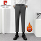 Pierre Cardin Korean Style Small Suit Pants Men's Nine-Point Slim Straight Thickened Casual Pants Men's Drapey Autumn and Winter Velvet Suit Pants Knitted Dark Gray (Style) Velvet 31