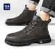Hoilan Home (HLA) Martin Boots Fall and Winter New Casual Medium y High Top más Botas de vellón engrosadas Botas de trabajo para hombres Botas de cuero calientes de cilindro negro (Haagzm4aba0562 45