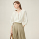 
Fan Silanen round neck lazy shirt summer wear seven-quarter sleeve texture contrast cotton linen shirt 24FS12211 beige S
