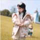 Disney girls down jacket smoke pink fashionable white duck down mid-length winter thickened medium-large children's winter clothing-Y7027 beige white 100