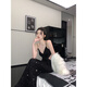 Hiver Black Shiny Suspenten Robe avec femme de style féminin Sexy Temperament Design Backless Niche Robe Black [Version 3888] S