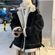 Poke Suede Cotton Jacket Men's Winter American Retro Trendy Brand Motorcycle Jacket Plus Velvet Thickened Warm Lamb Wool Jacket XZ218-7-M102 Dark Brown